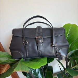 Vintage Coach Hamptons Black Leather Flap Satchel | 9267 | Hangtag | LIKE-NEW